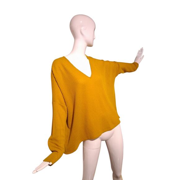 Lily Rain Waffle Knit Women's size Large Oversized V-Neck Grungecore Hi-Low Top - Picture 2 of 10